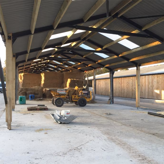 Livestock barn under construction in the Cotswolds