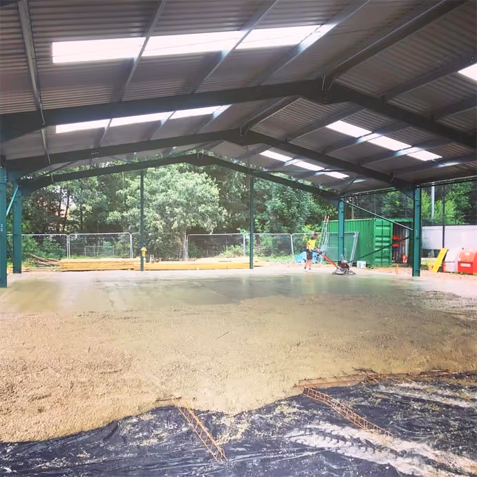 Steel-framed barn under construction in Northamptonshire