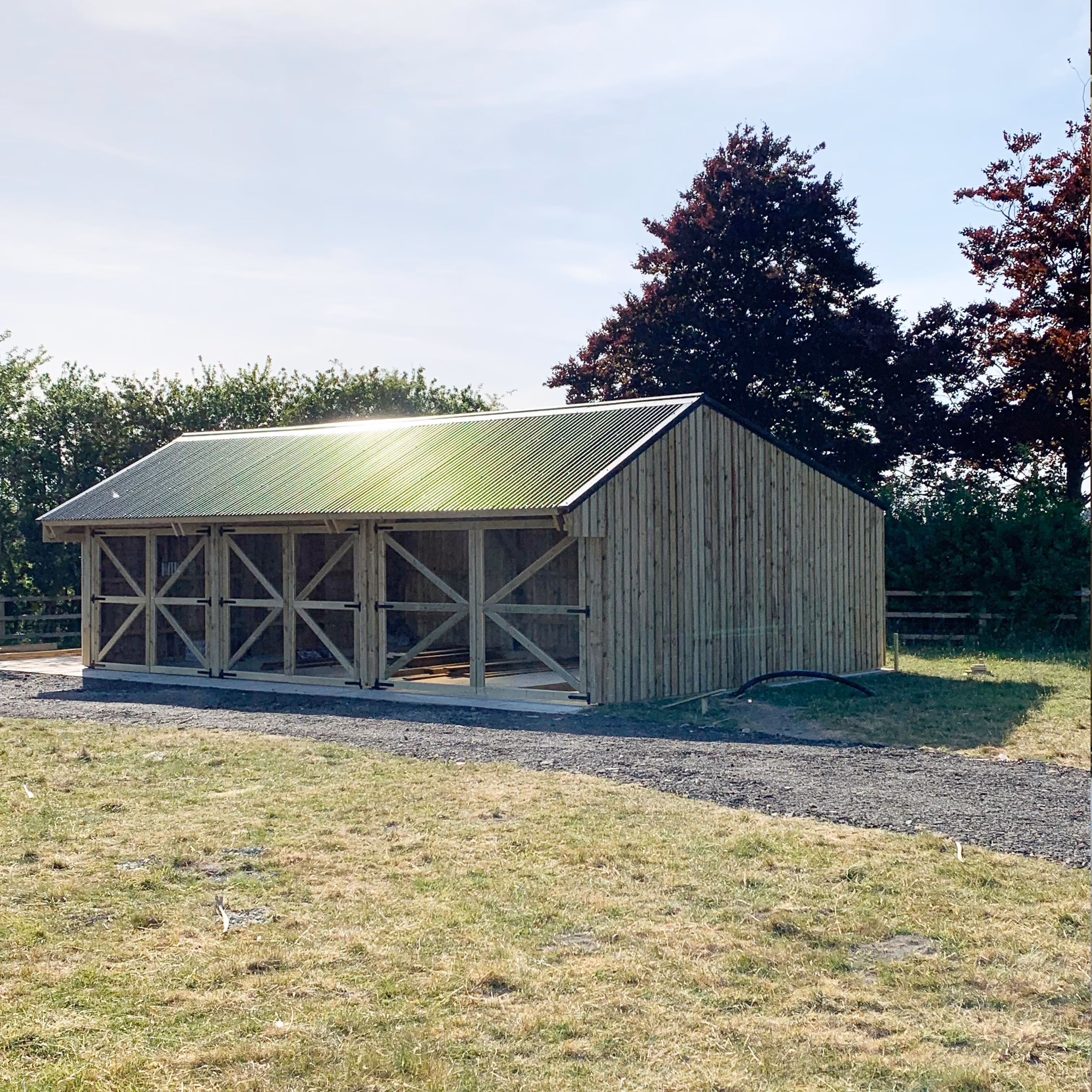 Timber barn construction in progress, stage 2